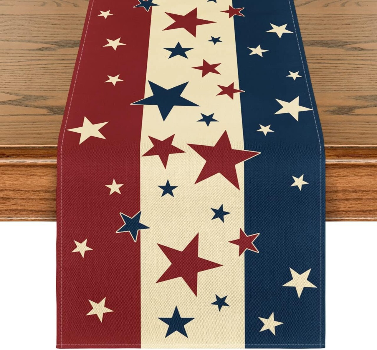 Patriotic Stars & Stripes Table Runner – Red, White, and Blue Design for 4th of July, Memorial Day, and Independence Day. Perfect Kitchen and Dining Table Decoration for Home, Parties, and Holiday Celebrations. 13 x 72 Inches.